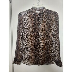 Chicos Sheer Illusion Silk Animal Print Long Sleeve Button Down Blouse Size 0 XS